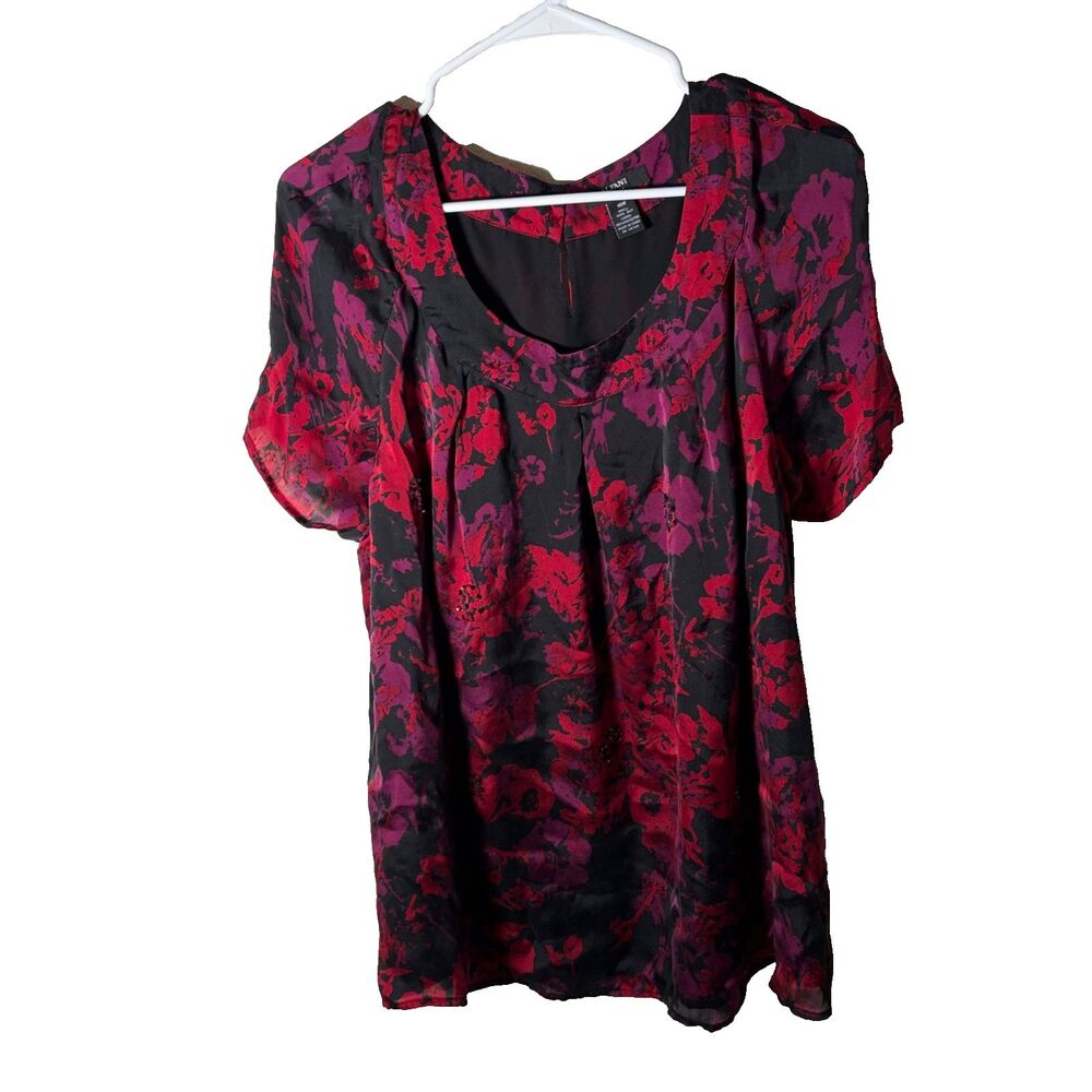 Alfani Blouse Women's 18W Round Neck Floral Short Sleeve Printed Top Silk